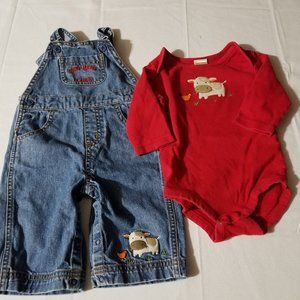 Gymboree Barnyard Cuties Used 3-6 month Bodysuit & Overalls set.